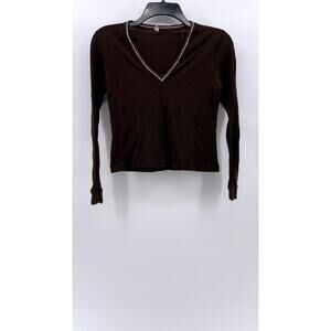 PRADA Women’s Brown Cashmere V-Neck  Distressed Y2K Top SZ S